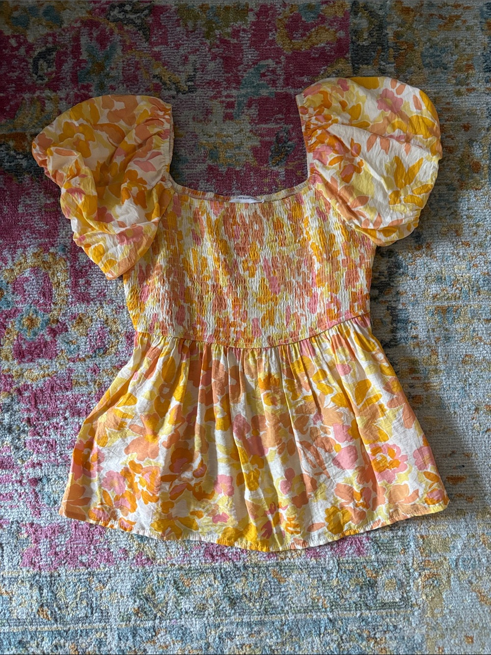 Orange, yellow, pink patterned top